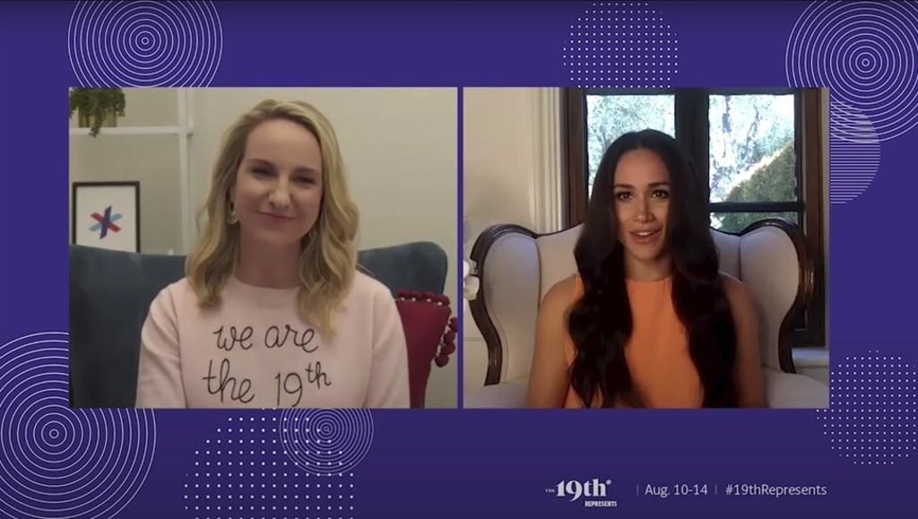 Meghan, the Duchess of Sussex, right, spoke to Emily Ramshaw, co-founder and CEO of The 19th. Photo: AP Meghan, the Duchess of Sussex, right, spoke to Emily Ramshaw, co-founder and CEO of The 19th. Photo: AP