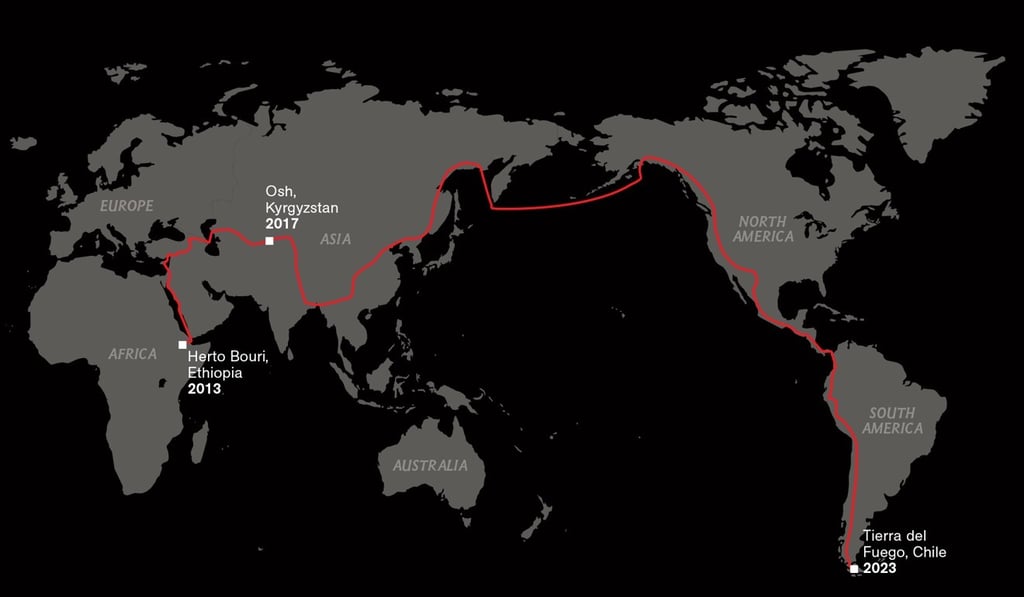 Salopek’s route takes him from Ethiopia to Argentina. Photo: Ryan Morris/National Geographic Salopek’s route takes him from Ethiopia to Argentina. Photo: Ryan Morris/National Geographic