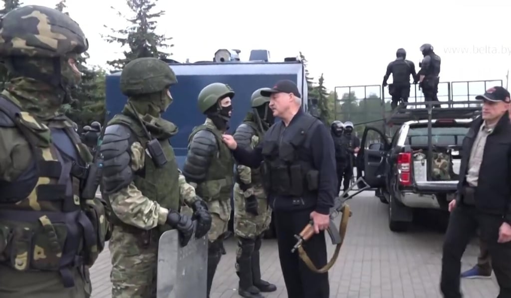 President Alexander Lukashenko meets with his security forces. Photo: AFP