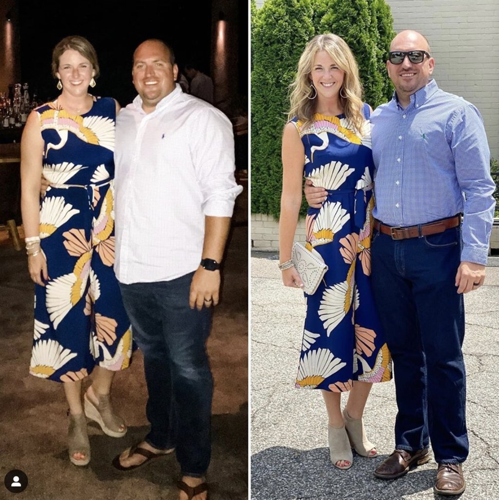 Kayla Pennington and her husband Chris, before (left) and after the macro diet. Both have lost 23kg. Photo: Instagram
