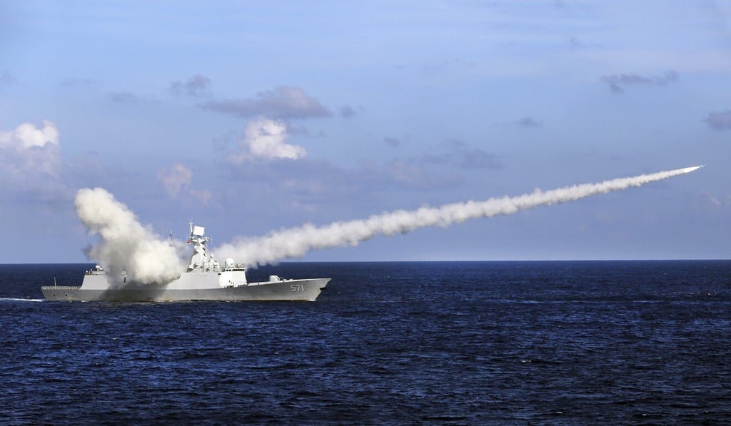 A Chinese missile frigate launches an anti-ship missile during a military drill in the South China Sea in July. Photo: Xinhua via AP