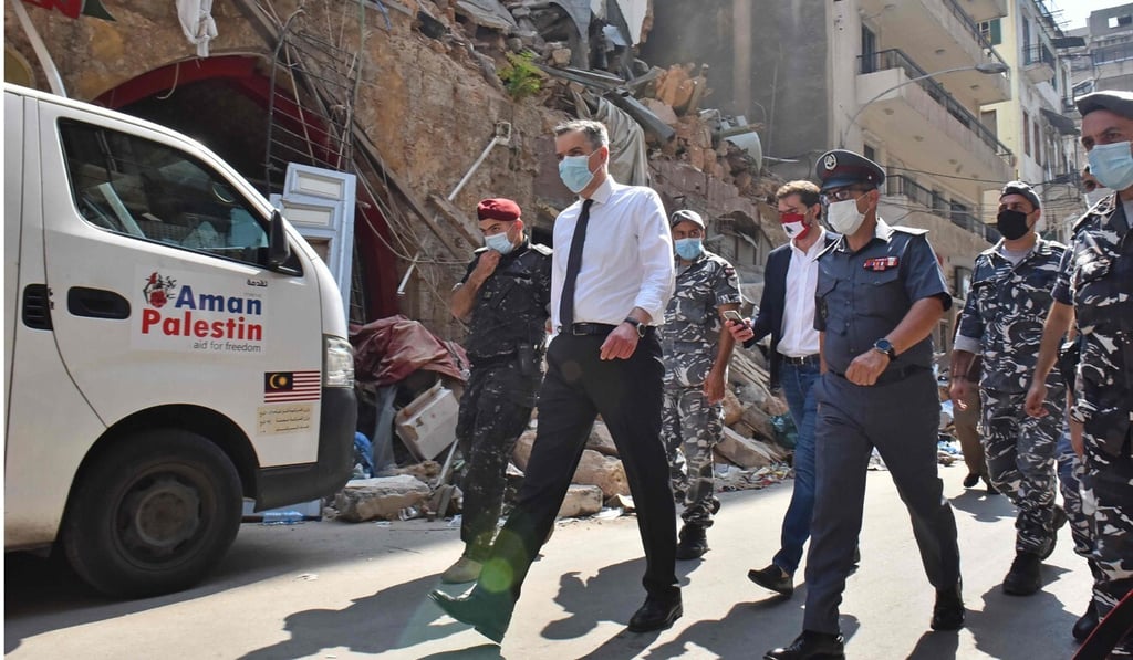 Lebanon's newly-appointed Prime Minister Mustapha Adib visits Beirut's badly-hit Gemmayzeh neighbourhood on August 31. Photo: AFP