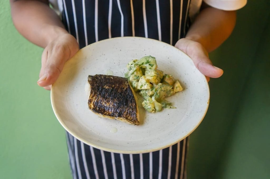 Charred threadfin and potato salad served at Jean May. Photo: Jean May Charred threadfin and potato salad served at Jean May. Photo: Jean May
