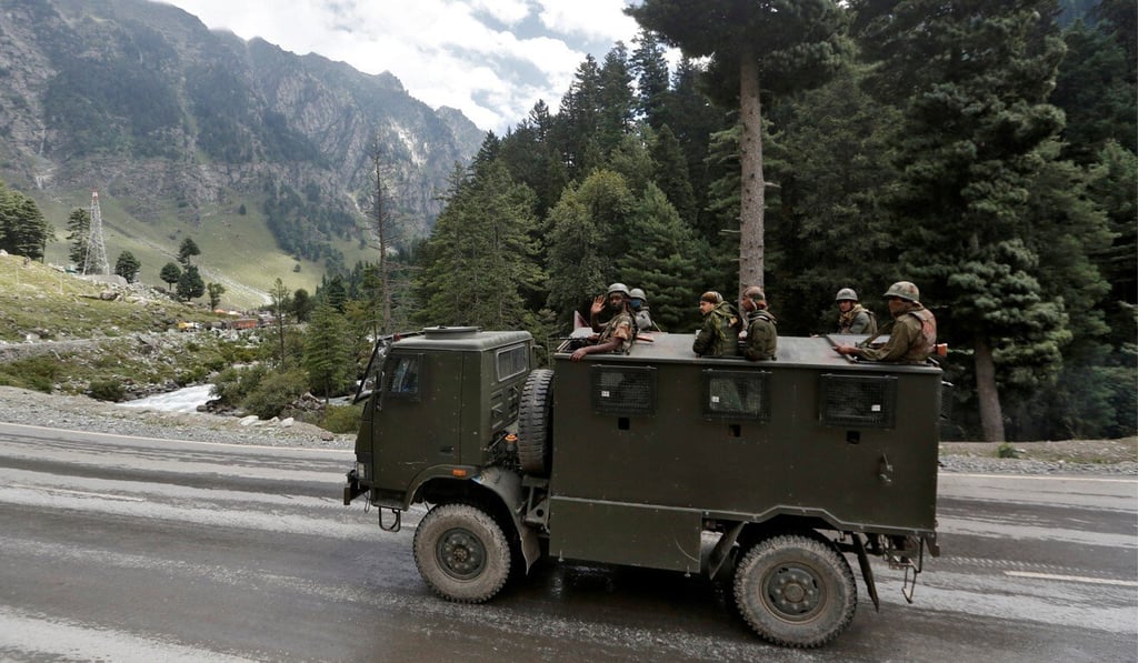 Indian army soldiers seen atop a vehicle on a highway near the country’s disputed border with China on Wednesday. Photo: Reuters Indian army soldiers seen atop a vehicle on a highway near the country’s disputed border with China on Wednesday. Photo: Reuters