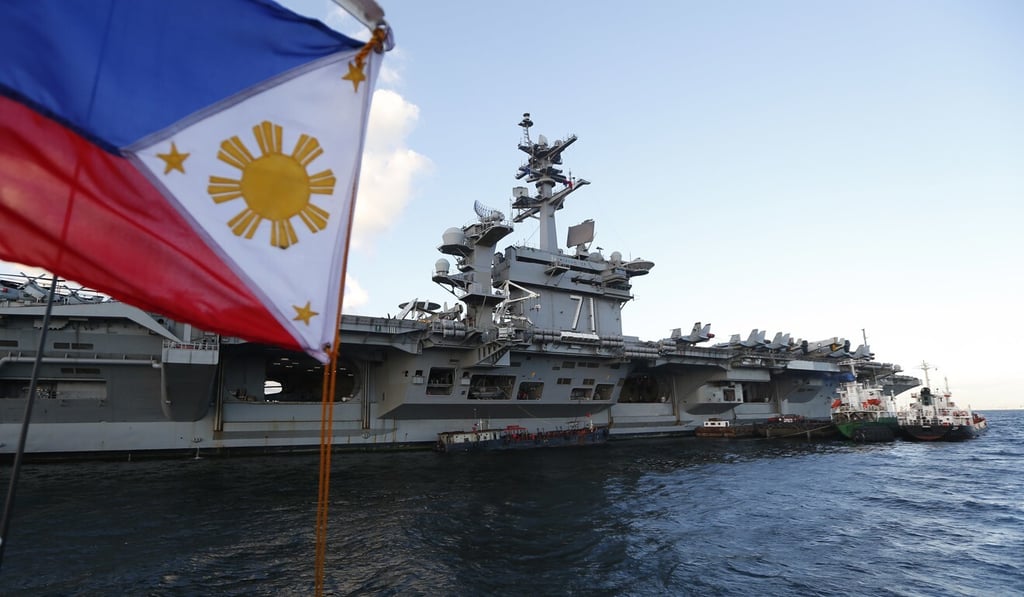 The US aircraft carrier Theodore Roosevelt anchors off Manila Bay. Photo: AP