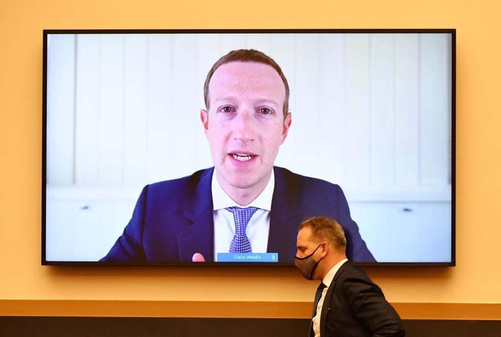Facebook CEO Mark Zuckerberg testifies before the US House of Representatives Judiciary Subcommittee on Antitrust, Commercial and Administrative Law in Washington on July 29. Photo: Reuters