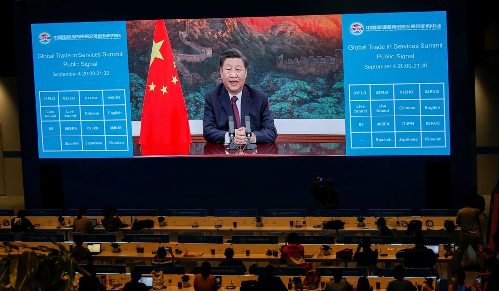 Chinese President Xi Jinping delivers a speech via video for the opening ceremony of the China International Fair for Trade in Beijing, on Friday. Photo: Reuters Chinese President Xi Jinping delivers a speech via video for the opening ceremony of the China International Fair for Trade in Beijing, on Friday. Photo: Reuters