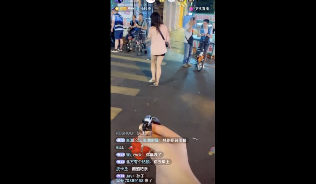 A man is permanently banned from Douyin, the Chinese version of TikTok, after he live-streamed himself verbally harassing women on the streets. Picture: Douyin via Weibo