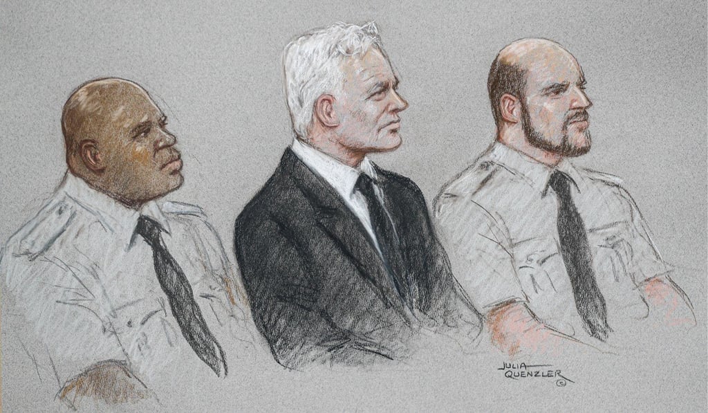 A courtroom sketch shows WikiLeaks founder Julian Assange during his extradition hearing in London on Monday. Image: Julia Quenzler via Reuters A courtroom sketch shows WikiLeaks founder Julian Assange during his extradition hearing in London on Monday. Image: Julia Quenzler via Reuters