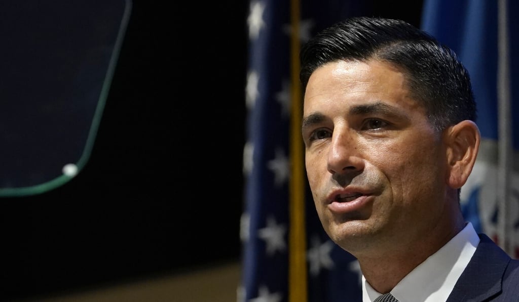 Department of Homeland Security Acting Secretary Chad Wolf, who is named in the whistle-blower report, speaks at an event in Washington on Wednesday. Photo: AP