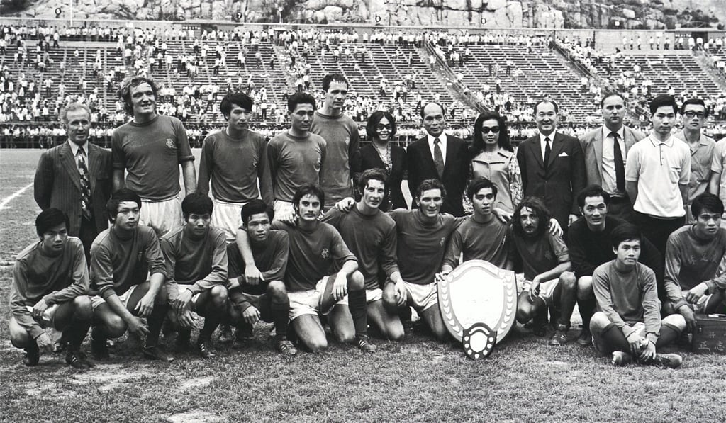 Rangers with their foreign stars celebrate their Senior Shield title in 1971. Photo: SCMP