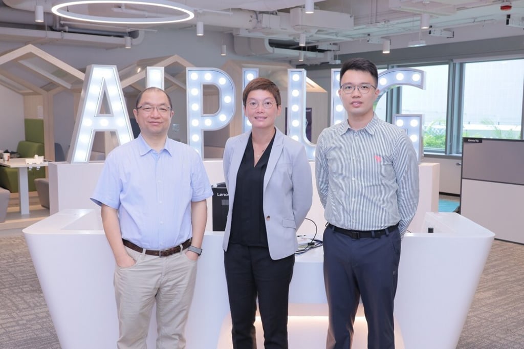 Dr Crystal Fok (centre), HKSTP’s director of AIR platform and precision engineering, with Dr Patrick Lam (left), co-founder and CEO of Zyetric Technologies, and Dr Allen Yu, co-founder and chief technology officer of Codex Genetics, who both believe the Technology Validation Platform will boost confidence in AI-powered business products and drive industry adoption.