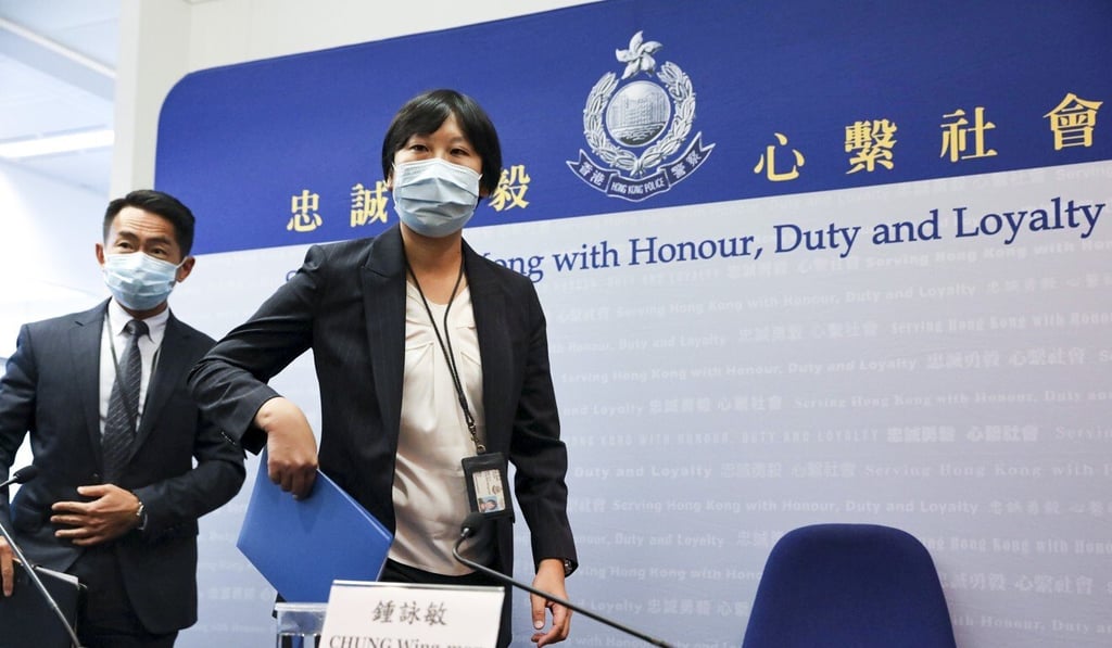 Superintendent Chow Cheung-yau (left) and Chief Superintendent Chung Wing-man meet the press at Wan Chai Police Headquarters on Thursday. Photo: K. Y. Cheng Superintendent Chow Cheung-yau (left) and Chief Superintendent Chung Wing-man meet the press at Wan Chai Police Headquarters on Thursday. Photo: K. Y. Cheng