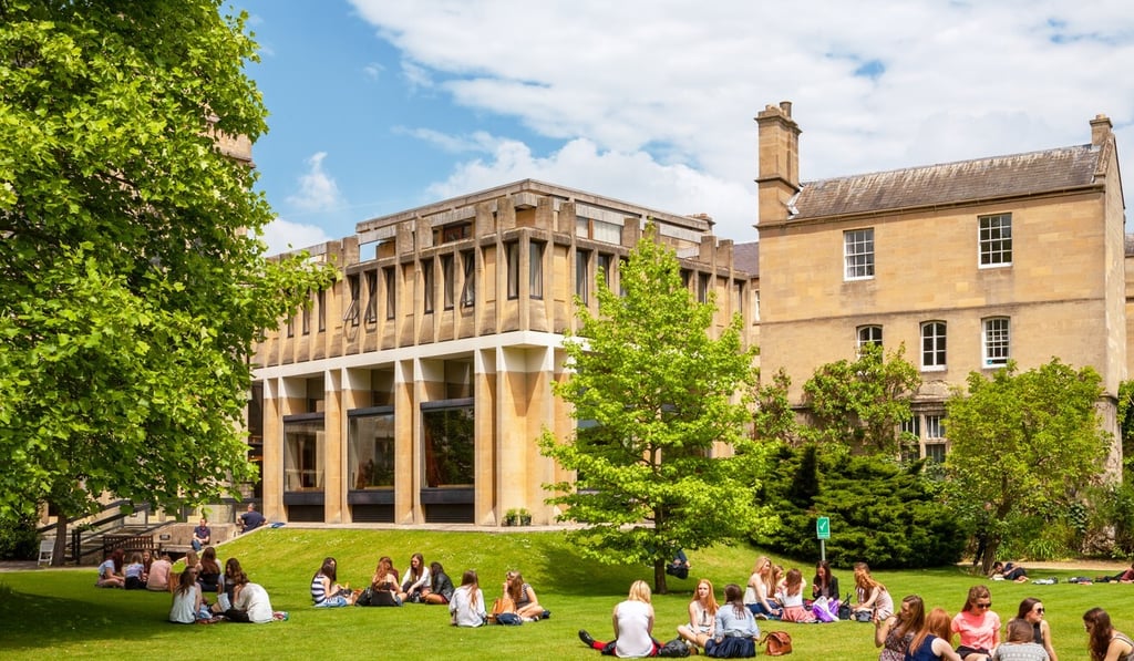 Students on the lawn outside Balliol College of Oxford University. Photo: Shutterstock