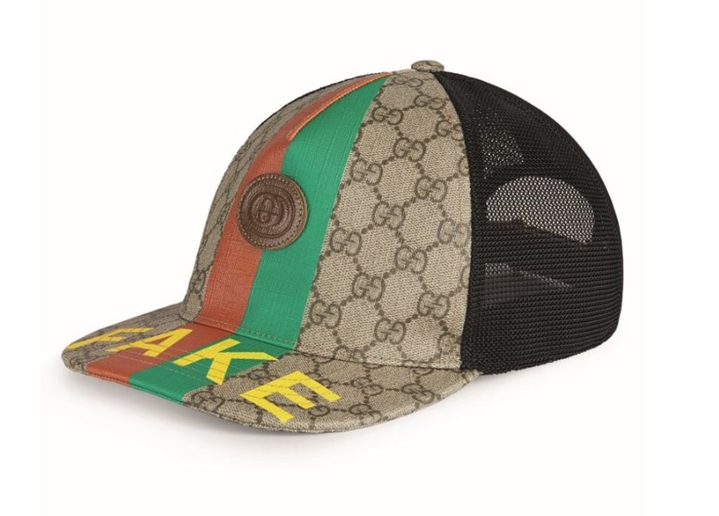 A baseball cap from Gucci’s Fake/Not collection. Photo: Gucci