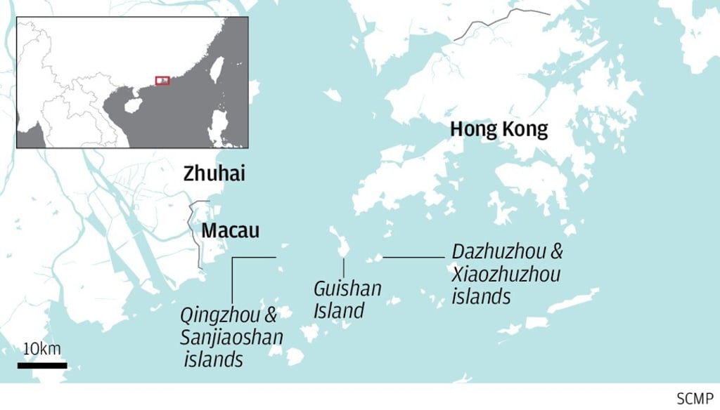 The location of Guishan Island relative to Hong Kong, Macau and Zhuhai