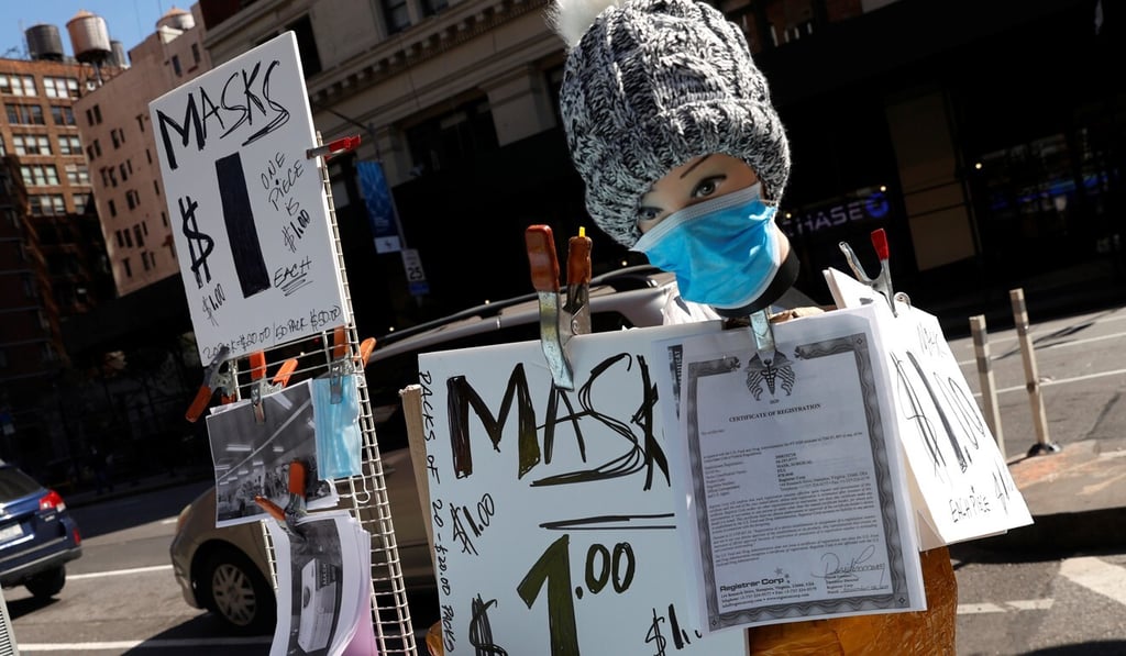 Surgical masks on sale at a Manhattan street corner in March. Photo: Reuters Surgical masks on sale at a Manhattan street corner in March. Photo: Reuters