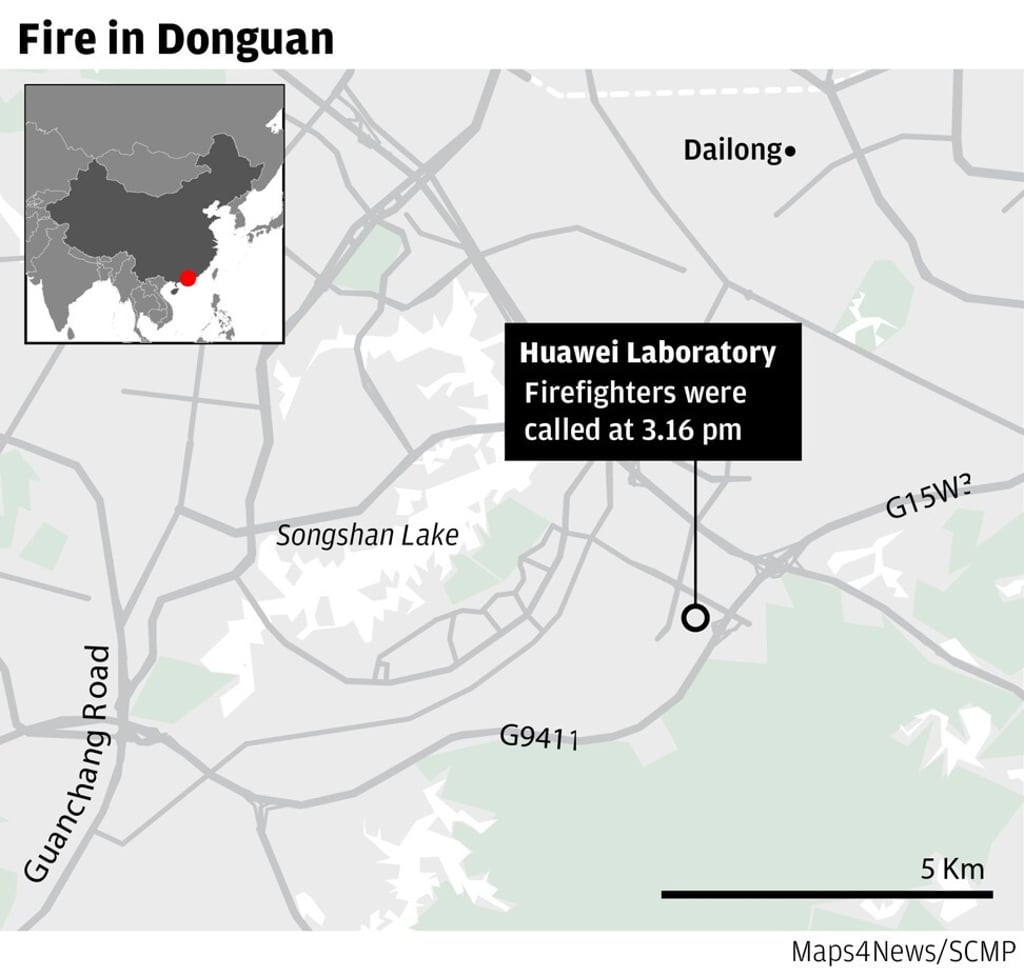 The fire that broke out at a building near Huawei Technologies’ research lab in Dongguan was extinguished at 4.50pm on Friday.