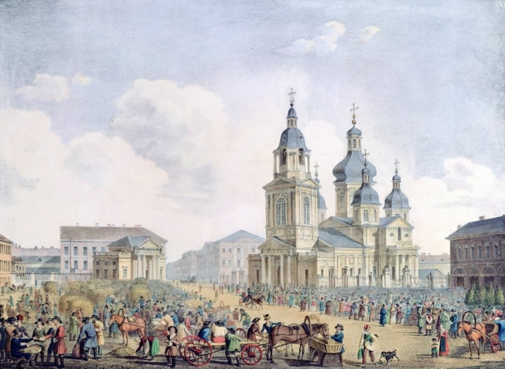 Sennaya Square in St Petersburg, circa 1754. Photo: Getty Images
