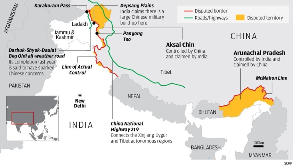 The border claims by India and China. Graphic: SCMP