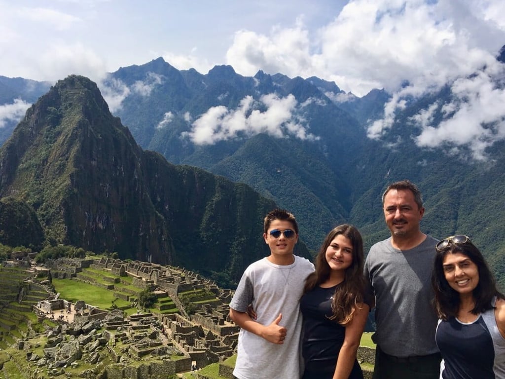 Chris Lenz, his wife Vicky and children Kyana and Kanon at Machu Picchu. Photo: courtesy of the Lenz family