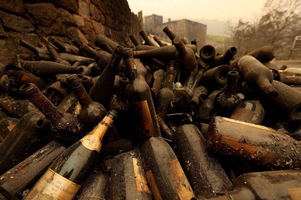 Burned bottles of wine at Castello di Amorosa. Photo: Getty Images via AFP