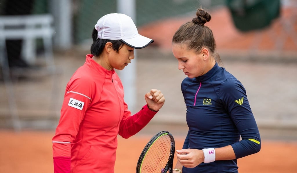 Zhang and Veronika Kudermetova react during the women's doubles second round win over Alison van Uytvanck and Greet Minnen of Belgium. Photo: Xinhua Zhang and Veronika Kudermetova react during the women's doubles second round win over Alison van Uytvanck and Greet Minnen of Belgium. Photo: Xinhua