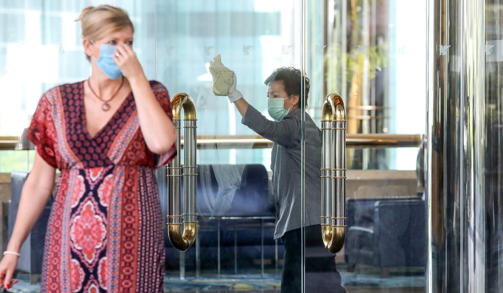 Staff carry out cleaning at the JW Marriott Hotel in Admiralty. Photo: Dickson Lee Staff carry out cleaning at the JW Marriott Hotel in Admiralty. Photo: Dickson Lee