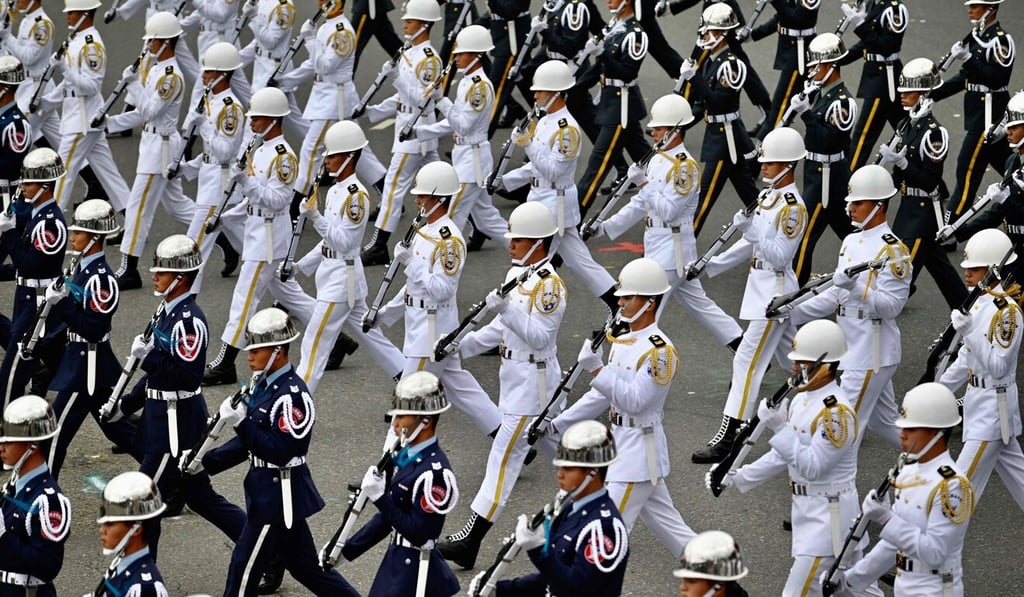Taiwan’s honour guards take part in the parade. Photo: AFP Taiwan’s honour guards take part in the parade. Photo: AFP