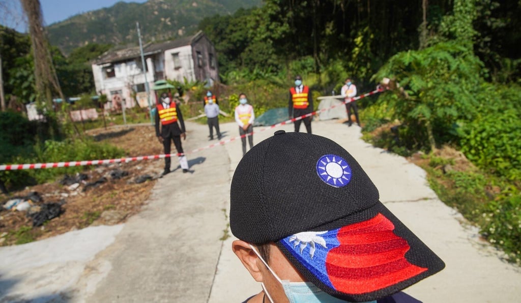 Access to Hung Lau, or Red House, was blocked by tape and guards. Photo: Winson Wong
