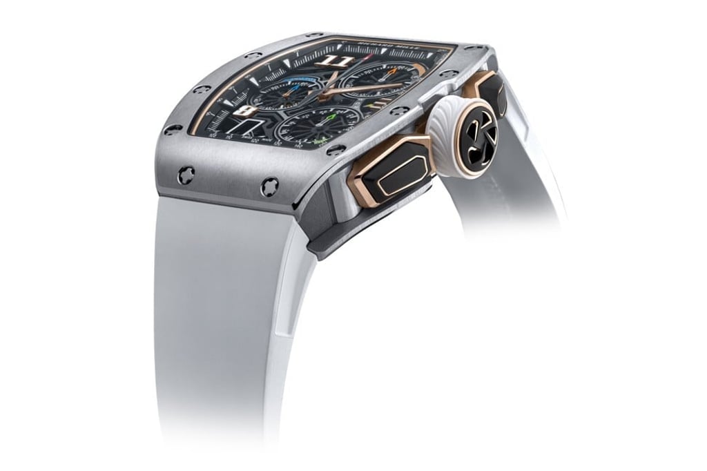 Close-up showing the sleek, fluid lines of the titanium case. Photo: Richard Mille