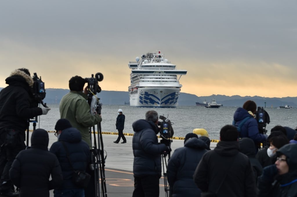 The Diamond Princess cruise ship with over 3,000 people on board arrives at Yokohama port in February 2020. Photo: Agence France-Presse
