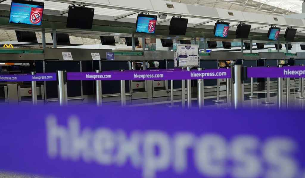 Empty HK Express check-in counters at the Hong Kong International Airport in March. Photo: Sam Tsang