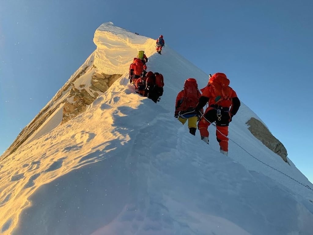 Members of the Royal Guard of Bahrain and Sherpas near the summit of 8,163-metre Mount Manaslu. Photo: Seven Summit Treks