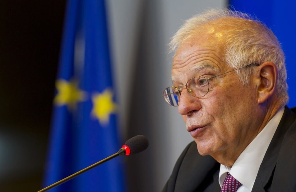 EU foreign policy chief Josep Borrell speaks to the press after a meeting of EU foreign ministers at the European Council building in Luxembourg on October 12. Photo: Pool via AP EU foreign policy chief Josep Borrell speaks to the press after a meeting of EU foreign ministers at the European Council building in Luxembourg on October 12. Photo: Pool via AP
