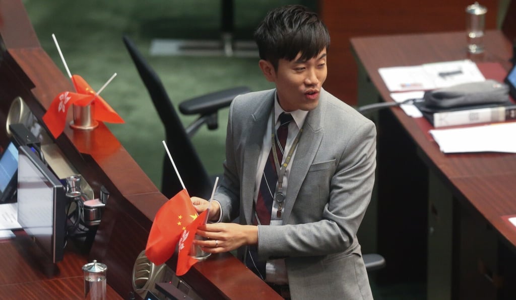 Cheng Chung-tai was fined for turning flags upside down. Photo: KY Cheng Cheng Chung-tai was fined for turning flags upside down. Photo: KY Cheng