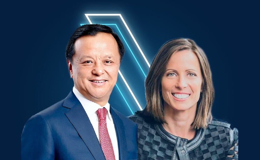 HKEX executive director and chief executive Charles Li Xiaojia (left) and Adena Friedman, CEO of Nasdaq. HKEX executive director and chief executive Charles Li Xiaojia (left) and Adena Friedman, CEO of Nasdaq.