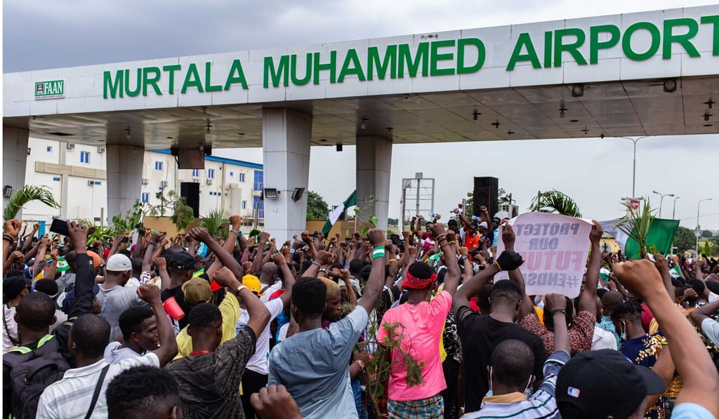 Protesters block the entrance to the international airport in Nigeria’s economic capital Lagos. Photo: AFP
