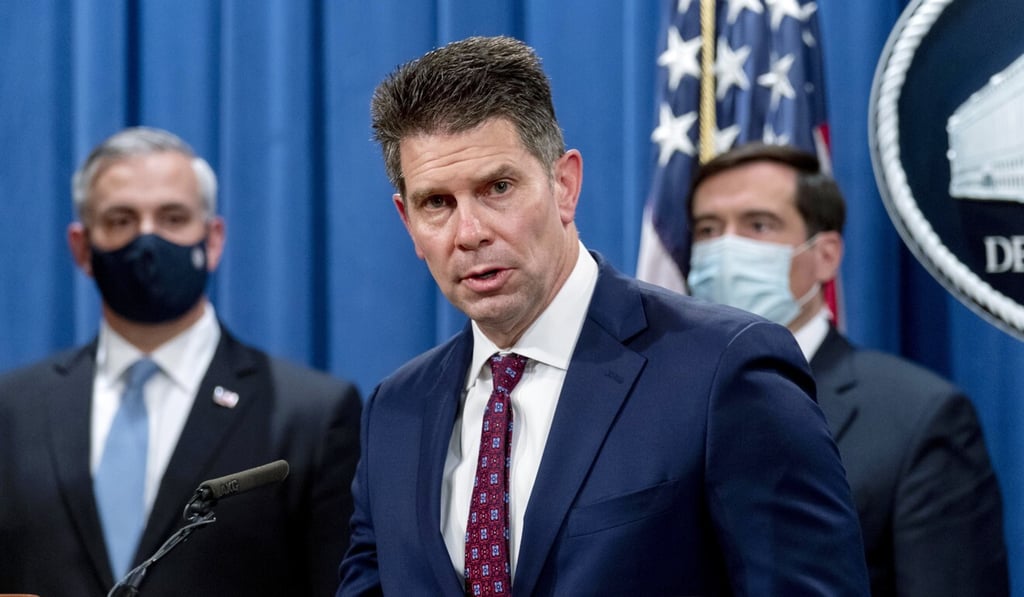 FBI Deputy Director David Bowdich speaks at a news conference at the Department of Justice on Monday. Photo: AP