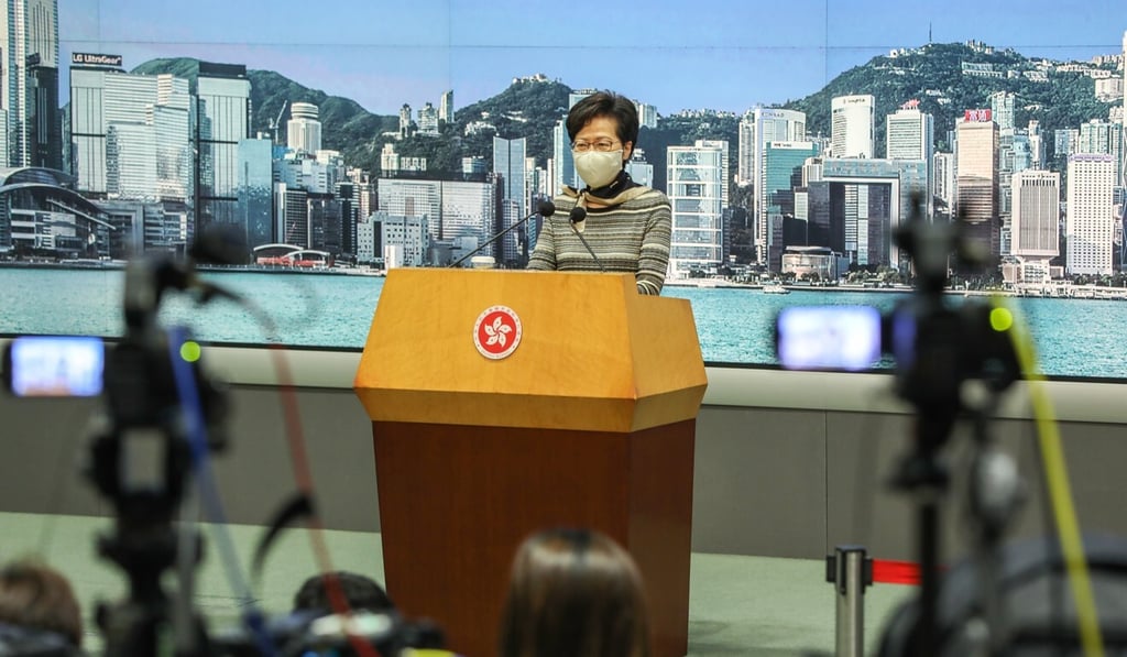 Chief Executive Carrie Lam at a media briefing on Tuesday. Photo: May Tse