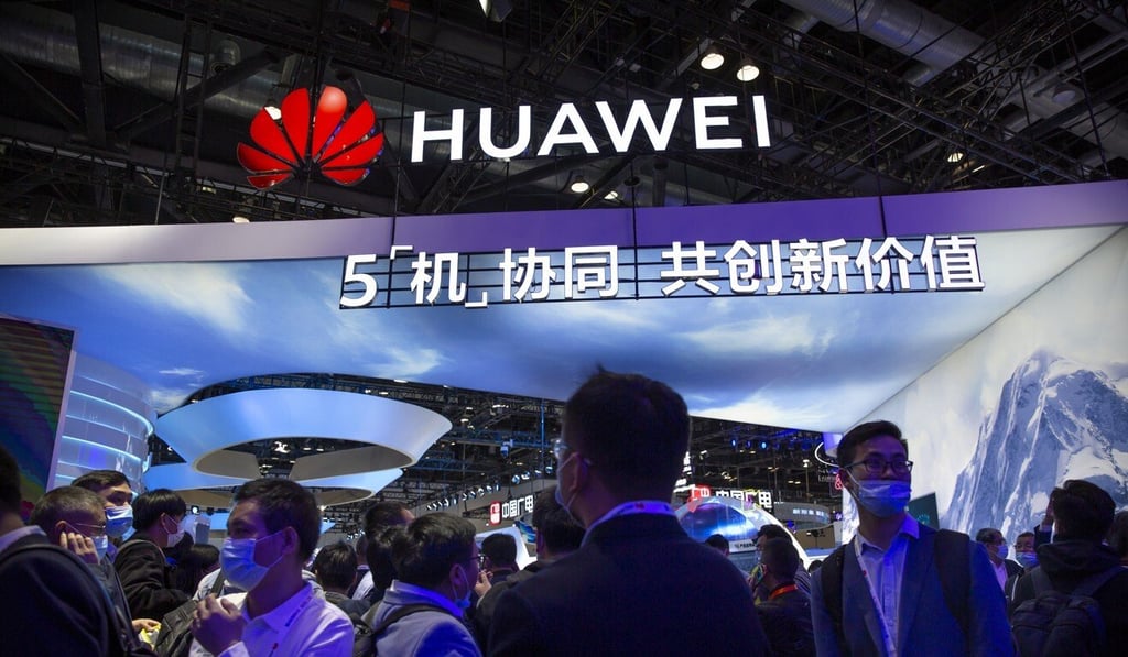 A booth for Huawei is seen at the PT Expo in Beijing last week. Photo: AP