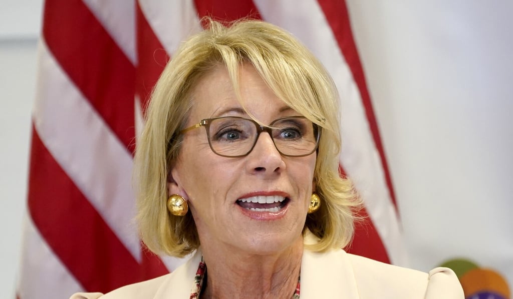 US Secretary of Education Betsy DeVos speaks in Phoenix on Thursday. Photo: AP