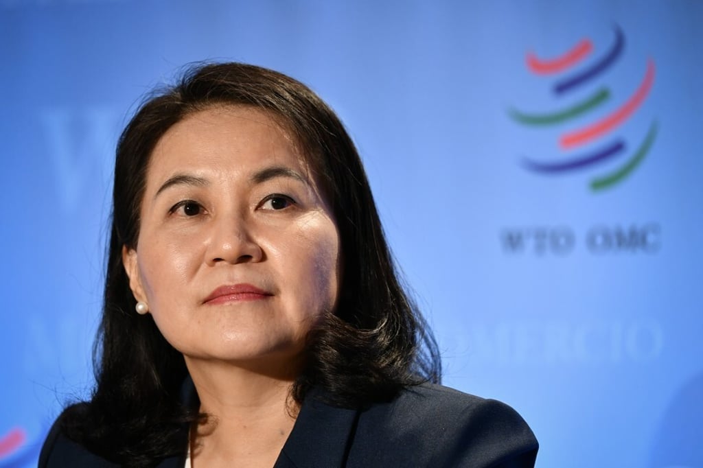 South Korean Trade Minister Yoo Myung-hee attends a press conference following her hearing before 164 member states' representatives, as part of the application process to head the World Trade Organization as director general, in Geneva on July 16. Photo: AFP