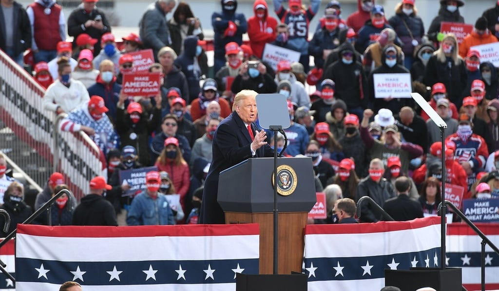 US President Donald Trump ata campaign rally at Manchester-Boston Regional Airport in Londonderry, New Hampshire on Sunday. Photo: AFP US President Donald Trump ata campaign rally at Manchester-Boston Regional Airport in Londonderry, New Hampshire on Sunday. Photo: AFP