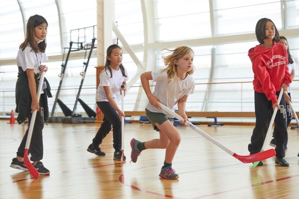 Students at Branksome Hall Asia play floorball – a type of floor hockey – as part of the South Korean school’s rich co-curricular programme. Students at Branksome Hall Asia play floorball – a type of floor hockey – as part of the South Korean school’s rich co-curricular programme.