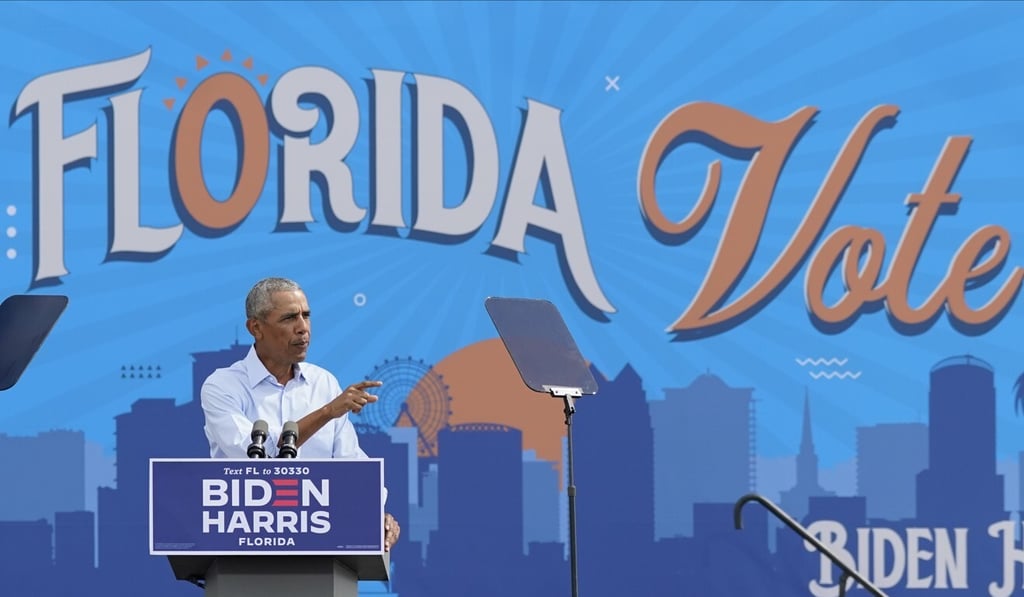 Former president Barack Obama speaks at a rally for Joe Biden in Orlando, Florida. Photo: AP