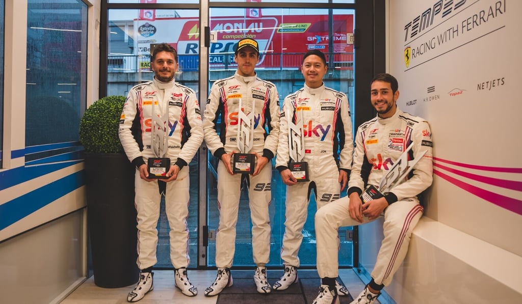 Hong Kong racing driver Jonathan Hui (second from right) with Sky Tempesta Teammates Chris Froggatt, Giancarlo Fisichella and Edward Cheever III. Photo: Craft Bamboo Racing