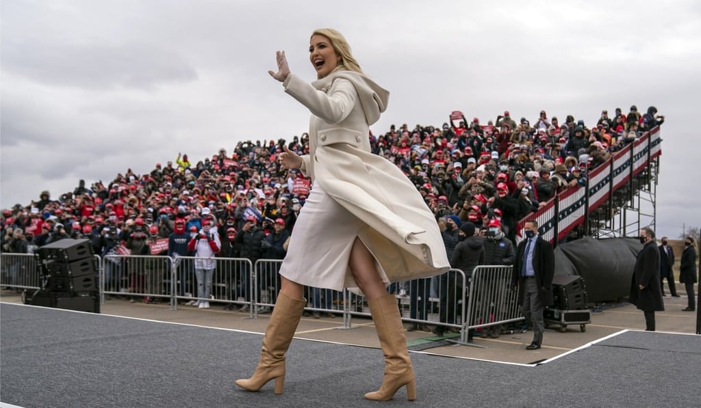 Ivanka Trump walks onstage to introduce her father, US President Donald Trump, at a campaign rally in Michigan on Sunday. Photo: AP Ivanka Trump walks onstage to introduce her father, US President Donald Trump, at a campaign rally in Michigan on Sunday. Photo: AP