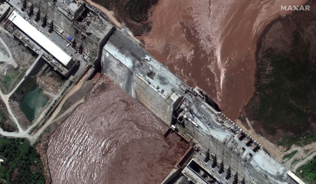A satellite image shows a close-up view of the Grand Ethiopian Renaissance Dam and the Blue Nile River in Ethiopia in June. Image: Maxar Technologies handout via Reuters A satellite image shows a close-up view of the Grand Ethiopian Renaissance Dam and the Blue Nile River in Ethiopia in June. Image: Maxar Technologies handout via Reuters