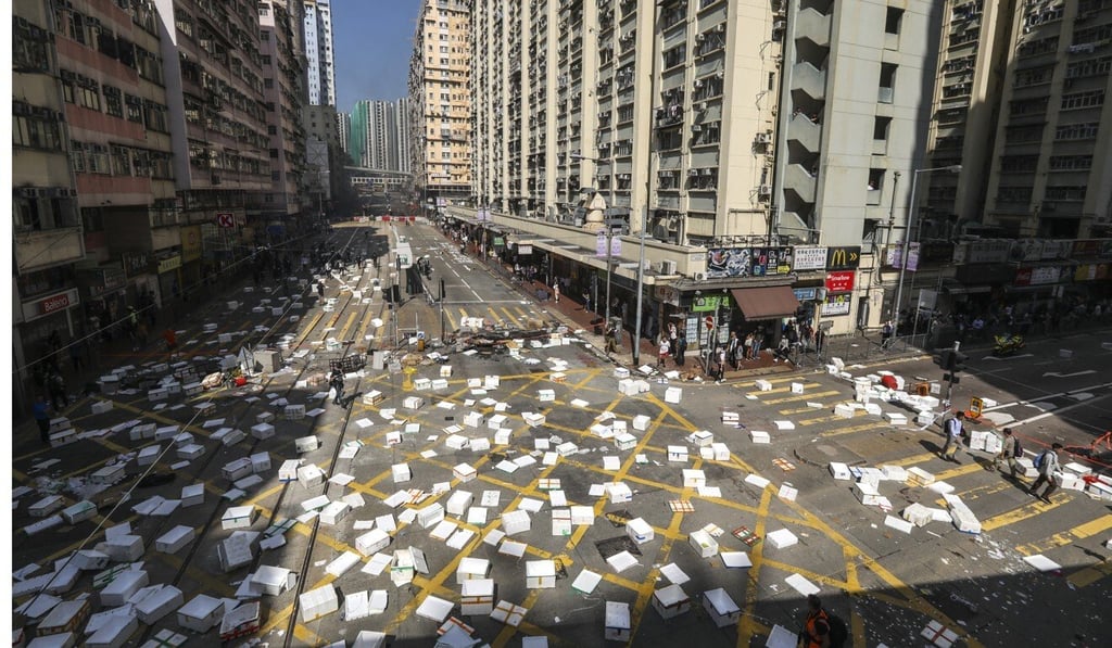 Tang Cho-fung was accused of being among those using bricks and rubbish bins to block traffic in Sai Wan Ho on November 13. Photo: Nora Tam
